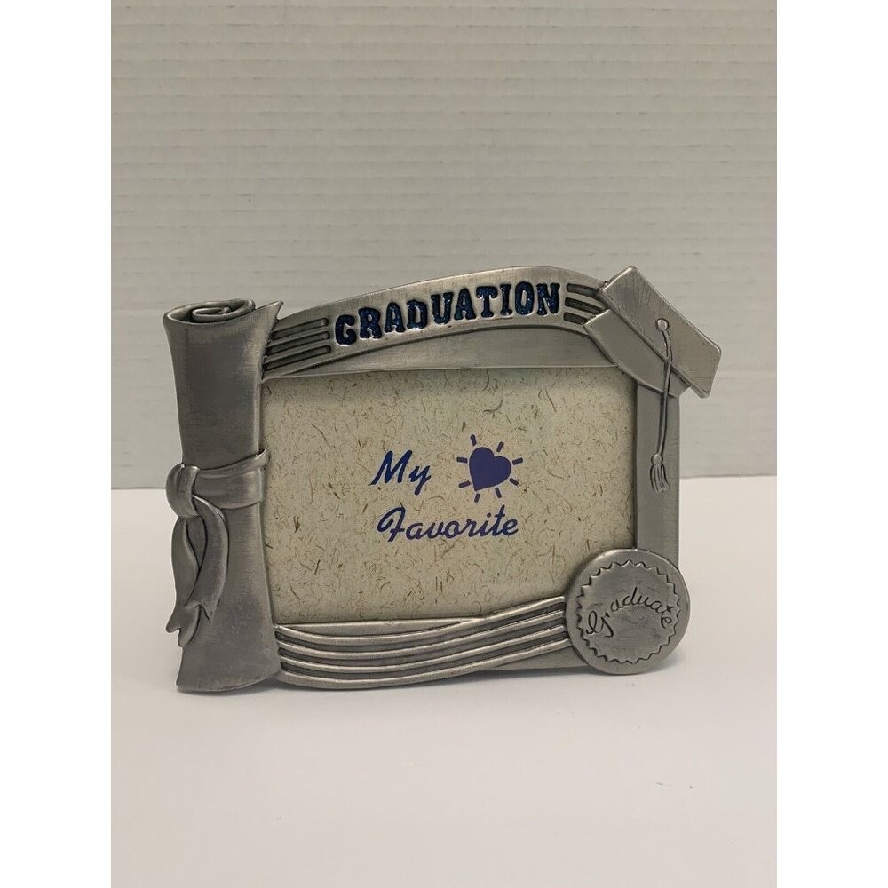 Metal School Graduation Small Frame Silver Tone Cap Diploma